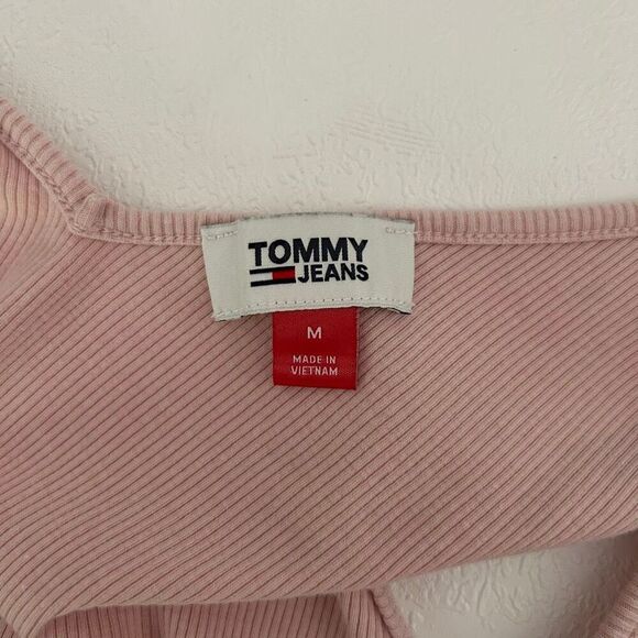 Tommy Jeans Pink Ribbed Bodysuit Women’s Size M Logo Tank One Piece - Picture 4 of 7